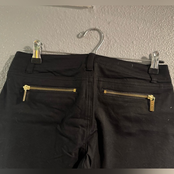 MICHAEL Michael Kors Black Skinny Cropped Ankle Pants with Gold Zippers - Picture 5 of 5